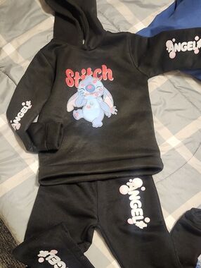 Kids Black 'Stitch' Hoodie & Jogger Matching Set